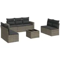 Syfax Salon de jardin 8 pcs avec coussins gris résine tressée