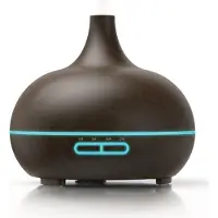Arendo Humidificateur d'air, diffuseur d'arômes en bois avec LED, diffuseur, fonction minuterie, changement de 7 couleurs, 300ml, brun foncé