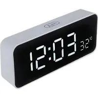 Greenblue GB397 Réveil double alarme Fonction snooze 5min USB Indicateur de température Compte à rebours 12/24h Blanc Touch LCD Horloge chambre bureau