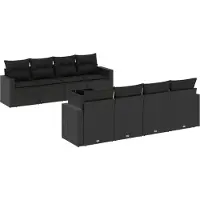 vidaXL Ensemble de salon de jardin 9 pièces avec coussins noir poly rotin