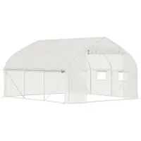 Outsunny Serre De Jardin Tunnel 10,4 M² - 6 Fenêtres Et Porte Zippée Avec Moustiquaires - Acier Galvanisé Pe Blanc