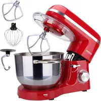 Arebos Robot de cuisine 1500 W | 6 L acier inoxydable | Batteur, crochet pétrisseur & fouet, rouge
