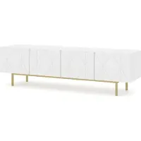 Homlando Armoire TV KAIRO 180 cm 4D BLANC MATTE Façades fraisées MDF 4 portes Armoire TV moderne Loft TV Board Lowboard avec pieds métalliques