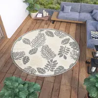 Tapiso Tapis Rond Outdoor Indoor Salon Chambre Design Moderne Terrasse Balcon Crème Gris 160 x 160 cm