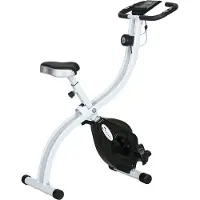 SPORTNOW Vélo d'appartement pliant, vélo de fitness, vélo d'intérieur 8 niveaux de résistance magnétique, selle réglable, poignées, écran LCD multifonction, support tablette, acier blanc
