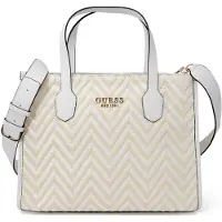 GUESS Femme Tote Bag/ Sac à bandoulière/ Sac à main SILVANA Blanc-Jaune Textile-Synthétique-Mixte-