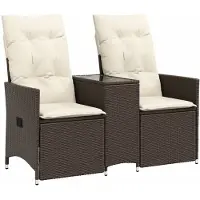Syfax Canapé de jardin inclinable 2 places avec table marron rotin