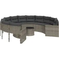 Syfax Canapé de jardin avec table coussins rond gris résine tressée