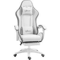 Vinsetto Chaise gaming fauteuil gaming ergonomique repose-pieds télescopique, dossier inclinable à 135°, appui-tête réglable et soutien lombaire, fauteuil de bureau 360° rotatif en similicuir, blanc