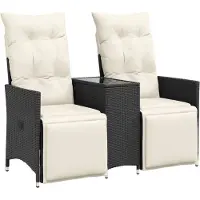 Syfax Canapé de jardin inclinable 2 places avec table noir poly rotin