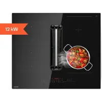 Klarstein AirJet Table à induction avec Hotte intégrée - 12 kW, 600 m³/h, CEE A+, 9 Niveaux,tactile, Moteur silencieux 52 dB, Filtre aluminium, 60x26x51,5 cm