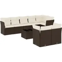 Syfax Salon de jardin avec coussins 9 pcs marron résine tressée