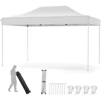 Costway Pavillon pliable 3x4,5m, Pop Up Pavillon réglable en hauteur avec sac à roulettes, 4 cordes, 8 piquets, pavillon de jardin Tente de réception, Beige