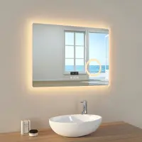 Emke Miroir de salle de bain miroir mural LED 80x60cm avec interrupteur tactile grossissement miroir de maquillage 3 couleurs de lumière et antibuée Bluetooth