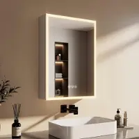 Emke Armoire de toilette avec éclairage LED Armoire de toilette avec prise de courant 3 couleurs de lumière variables Antibuée blanc argenté 50 x 70 cm