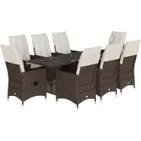Syfax Ensemble à manger de jardin et coussins 9 pcs marron poly rotin