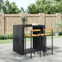 Prolenta Sièges de bar exclusifs - Lot de 2. Structure en rotin synthétique noir et pieds en bois d'acacia massif