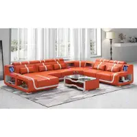 JV Möbel Salon XXL Canapé En Forme De U Grand D’Angle En Cuir Orange