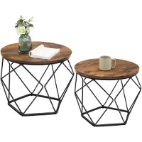 Vasagle table d'appoint, set de 2, plateau amovible, brun vintage-noir