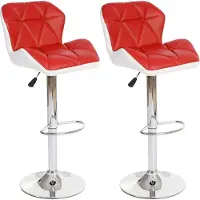 Mendler 2x tabouret de bar Hamilton, chaise de comptoir, bois, similicuir, rotatif rouge