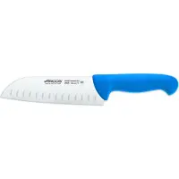 Arcos Couteau Santoku 2900- Prof 290623 avec poches en nitrum en acier inoxydable et polypropylène mangue bleu ergonomique avec lame de 18 cm, vitrine.