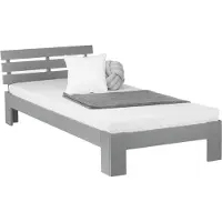 Homestyle4u Lit Simple en Bois Lit Futon Lit 90x200 Gris Pin Cadre de Lit en Bois Massif