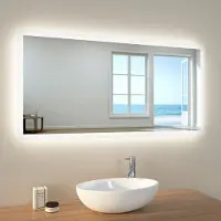 Emke Miroir de salle de bain avec éclairage Miroir mural 120x60cm 2 couleurs de lumière blanc froid et blanc chaud Miroir lumineux avec interrupteur à touche et fonction antibuée
