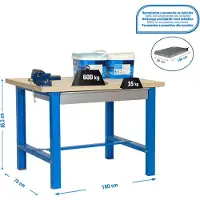 Simonwork (bancos De Trabajo) PROREGAL Établi BUFFALO WOOD avec tiroir | HxLxP 87x180x75cm | Charge admissible 600kg | Bleu