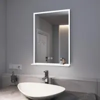 Emke Miroir de salle de bain avec éclairage LED, miroir mural vertical avec tablette, 500x700mm miroir de salle de bain interrupteur tactile, fonction antibuée