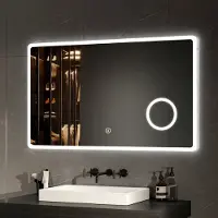 Emke Miroir de salle de bain miroir mural LED 100x60cm avec interrupteur tactile grossissement miroir de maquillage lumière blanche froide 6500k