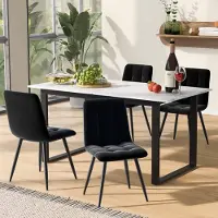 OKWISH Table À Manger Extensible - Avec Pieds Métalliques Réglables Et Plateau MDF Effet Marbre, 140-180 x 80 x 75 cm - Blanc Et Noir