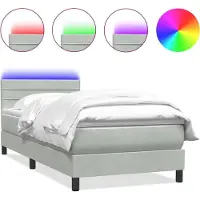 vidaXL Lit boxspring avec matelas & LED gris clair 80x210 cm velours