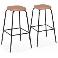 Oviala Lot de 2 tabourets hauts en textile enduit marron clair - York