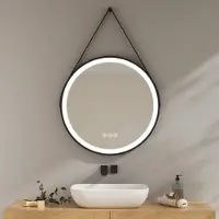 Emke Miroir de salle de bain rond avec antibuée 70 cm Miroir de salle de bain 3 couleurs de lumière Miroir LED à intensité variable avec interrupteur tactile, IP44 économie d'énergie