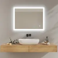 Emke Miroir de salle de bain avec Smart-Touch, variateur d'intensité et luminosité réglable Miroir de salle de bain LED avec fonction antibuée Miroir mural montage horizontal&vertical 80×60cm