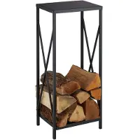 Relaxdays Étagère à bois , en métal, D x l x H : 80 x 34 x 25 cm, étagère à bois d'intérieur, revêtement par poudrage, rangement pour bois, noir