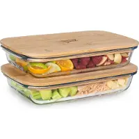 Klarstein Boîte à charcuterie avec couvercle 1,6 litre Set de 2 verres Bambou résistant à la chaleur
