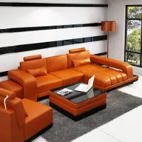 AEA Ledersofa Couch Wohnlandschaft Ecksofa Eck Garnitur Design Sofa USB Orange