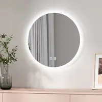 Emke Miroir de salle de bain LED rond diamètre 50CM, miroir de salle de bain avec lumière réglable, blanc froid, neutre, éclairage chaud, miroir mural avec interrupteur tactile