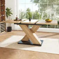 Flieks table de repas extensible rectangulaire, table de cuisine télescopique 119-158.5x80x75 cm, table extensible couleur bois pour 6 personnes, grande table de travail