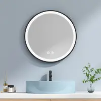 Emke Rondф60cm miroir de salle de bain LED avec 3 couleurs de lumière et Heilligket réglable, fonction de mémoire, Smart Touch miroir de salle de bain avec bande de cuir noir