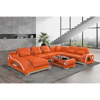 JV Möbel Ensemble De Salon XXL Canapé En Forme De U Grand D’Angle En Cuir Orange Neuf