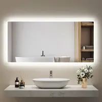Emke Miroir de salle de bain LED 120 x 60 cm avec éclairage et anti-buée, miroir mural avec interrupteur mécanique Miroir de salle de bain 3000 K/6500 K Couleurs de lumière