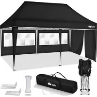 Tillvex Pavillon 3x6m - avec 3 parois latérales noir étanche | Pop-Up Pavillon pliable réglable en hauteur | Tente de jardin protection UV 50+ | Tente de réception avec sac pour le jardin