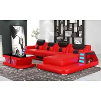 JV Möbel Canapé D’Angle En Cuir En Forme De L Rouge De Luxe Salon Moderne