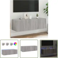 The Living Store Armoire TV murale avec lampes LED Gris Sonoma 100x35x31 cm