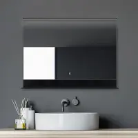 Talos Miroir de salle de bain avec éclairage Black Home Miroir mural 80 x 60 cm avec étagère - interrupteur tactile élégant ? - miroir lumineux avec lumière en blanc neutre - miroir de salle de bain