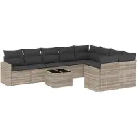 vidaXL Ensemble de 10 canapés de jardin avec coussins gris clair Poly rotin