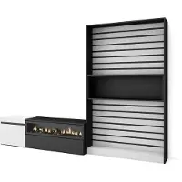 Skraut Home COZY Ensemble Meuble TV, 260x35x186cm, Pour les TV jusqu'à 65", Cheminée électrique, Blanc et noir