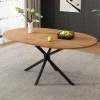 MODFU Table À Manger Ovale Avec Plateau MDF Et Pieds Métal, Design Contemporain, 120 x 80 x 75,5 cm - Naturel